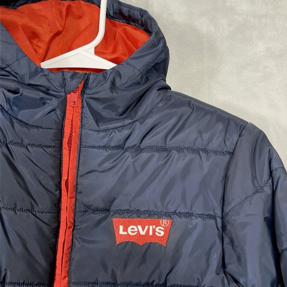 Vtg Levi's Boys Puffer Jacket Blue Water Resistant Hooded M Coat 10-12 Years - Picture 3 of 9